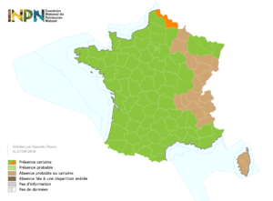 Distribution du frelon asiatique en France au 27/09/2016