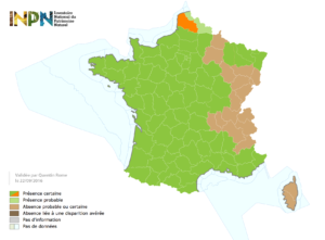 Distribution du frelon asiatique en France au 22/09/2016